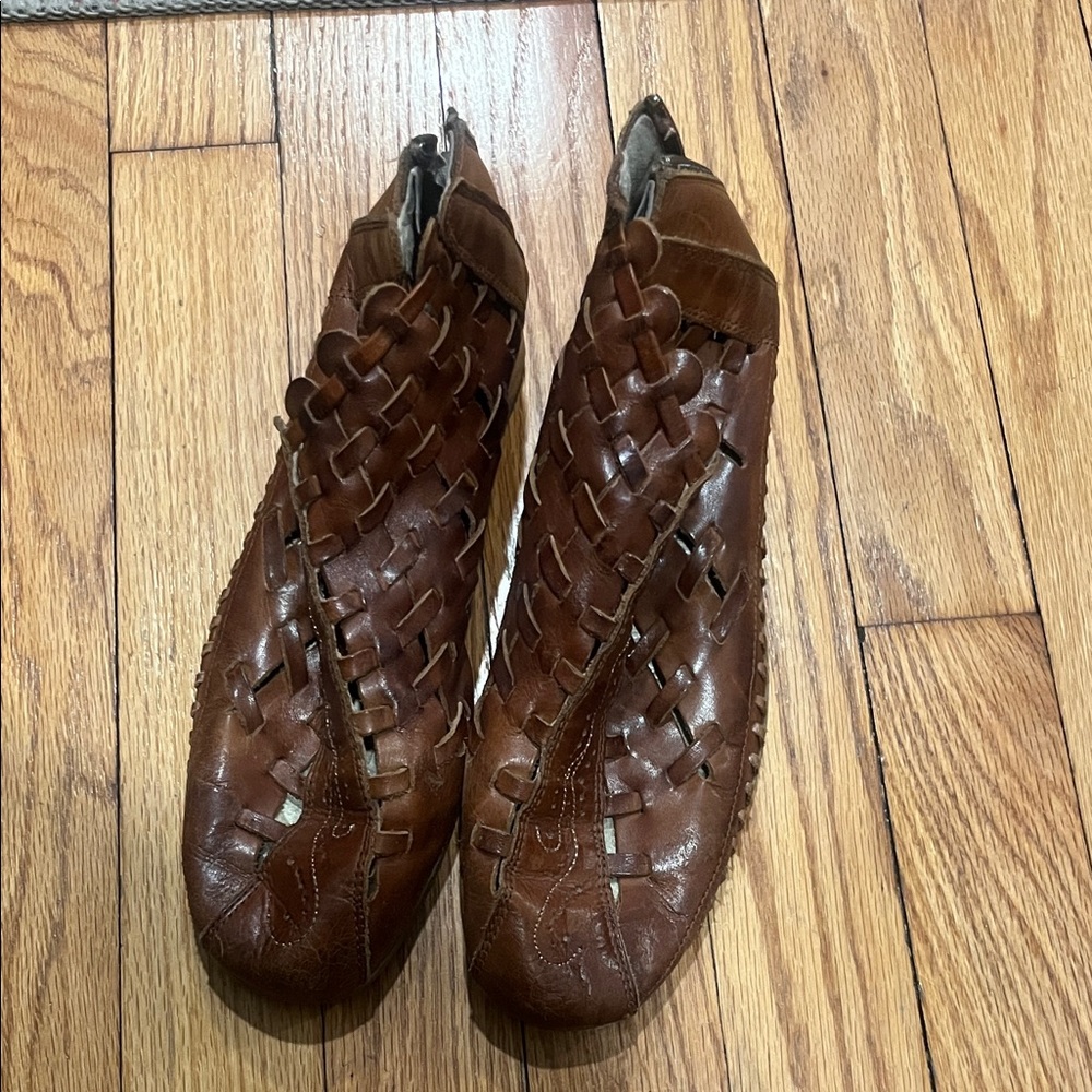 PIKOLINOS Brown Leather woven Ankle Booties